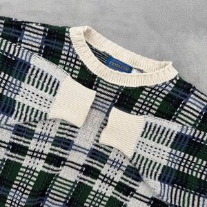 Vintage Pendleton Mens Plaid Cotton Knit Crewneck Sweater Made in USA Size L